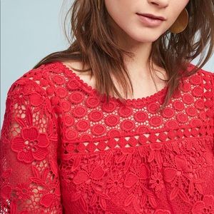Anthropologie Vanessa Virginia Crochet Top Red M